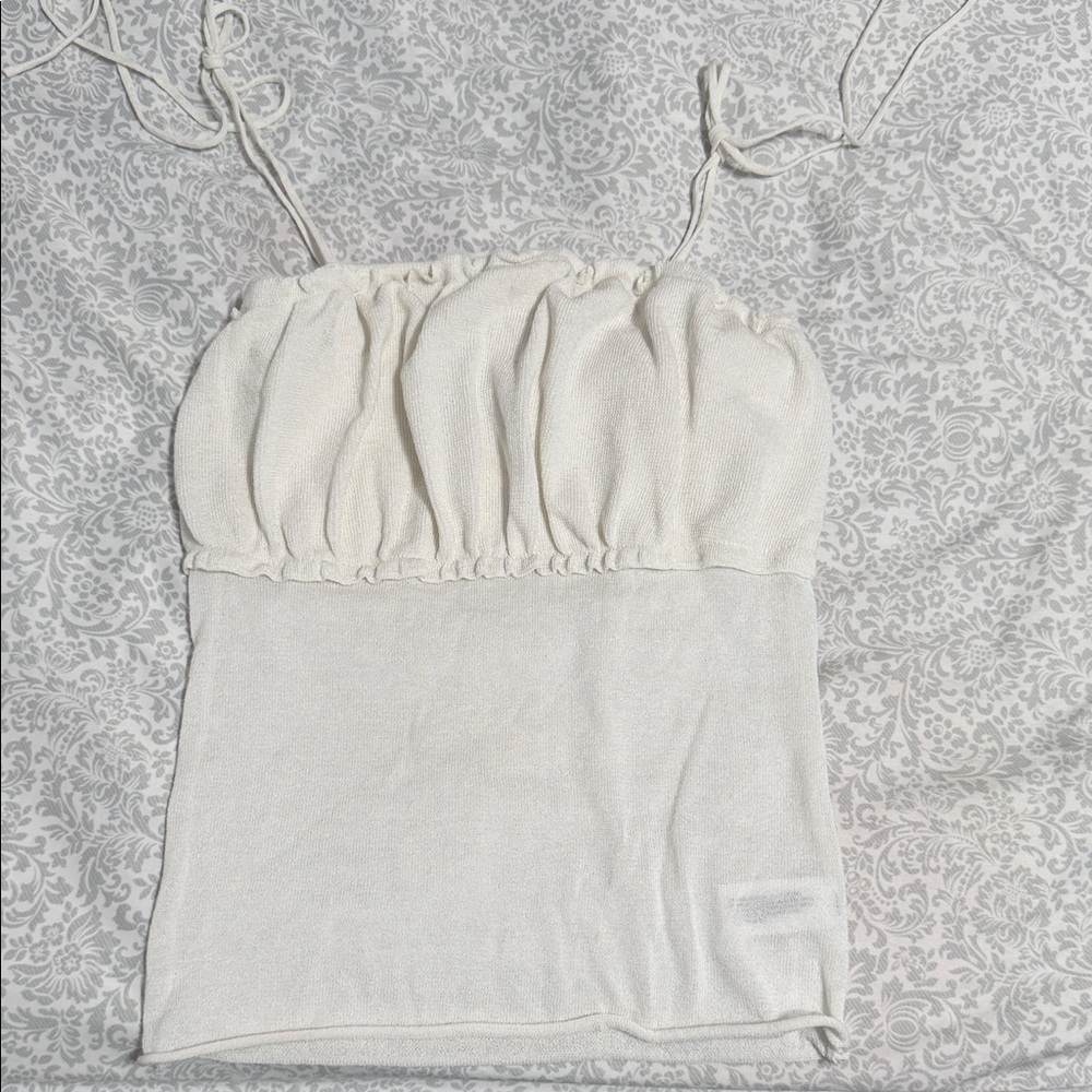 wild fable Cream Ruched Tube Tank with Tie Straps